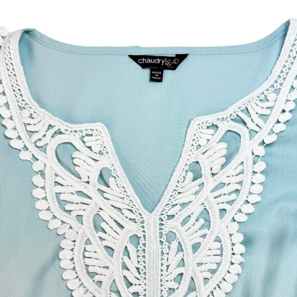 NWOT Anthropologie Chaudry KC Kimono Top Sz.L Blue Crochet Beach Cottage Boho - Picture 5 of 12